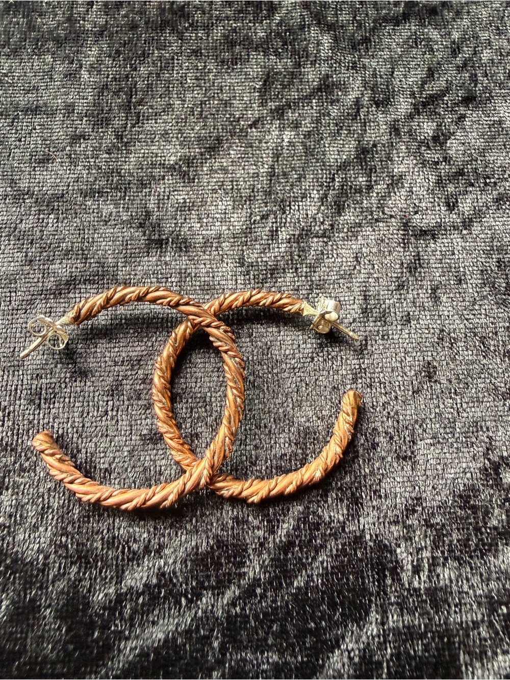 Copper Twisted Hoop Earrings - Sterling Silver Posts